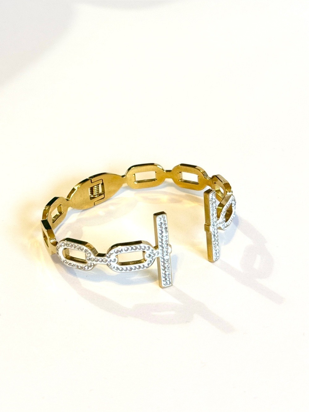GLAM Gold Crystal Link Luxe Hinge Bangle Bracelet | NWT
